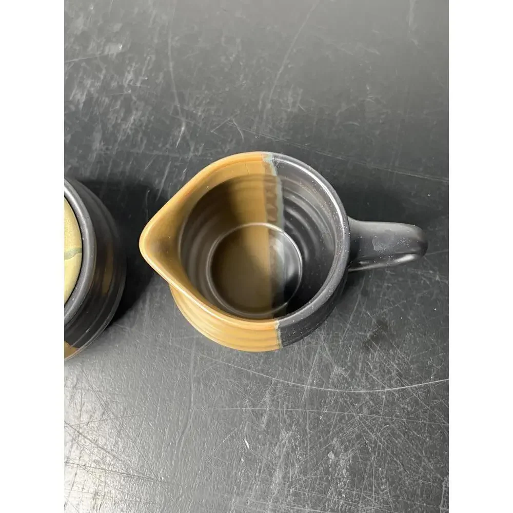 Sango China‎ Gold Dust Black Earthenware Cream & Sugar Pottery